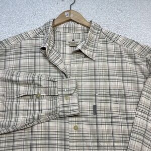 Woolrich Button Down Mens 2XL Tan Plaid Long Sleeve Shirt Pocket Outdoor 0757